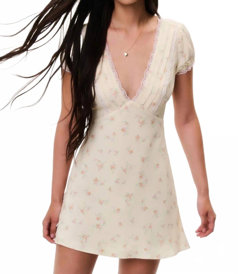 NEW LOVESHACKFANCY yasmin floral lace-trimmed mini dress in lemon haze